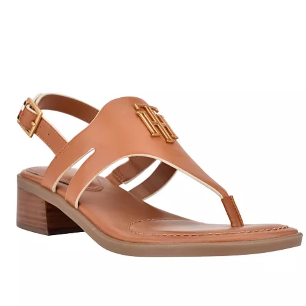 Tommy Hilfiger Ezma Thong Block-Heel Sandals Tan Brown size 8.5